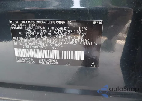 2010 Toyota Rav4 from USA, damaged, VIN 2T3ZF4DVXAW050873